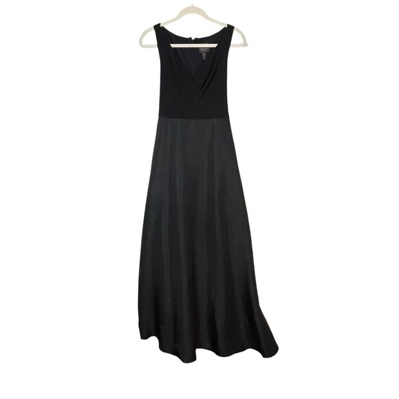 Adrianna Papell V-Neck Tie-Waist Black Gown Taffeta Jersey Dress Size 4 Prom - Picture 2 of 11